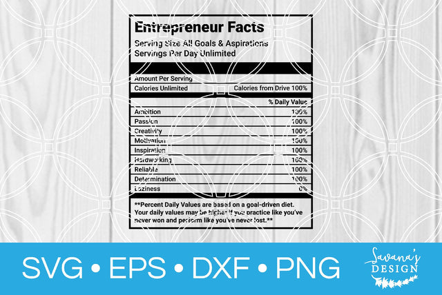 Entrepreneur Nutrition Facts SVG SavanasDesign 
