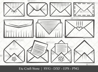 Envelope Outline SVG Cut File | Mail Svg | Heart Envelope Svg | Mailing Svg | Letters Svg | Envelope Bundle | Eps | Dxf | Png SVG ETC Craft 