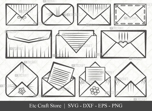Envelope Outline SVG Cut File | Mail Svg | Heart Envelope Svg | Mailing Svg | Letters Svg | Envelope Bundle | Eps | Dxf | Png SVG ETC Craft 