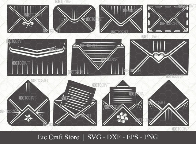 Envelope Silhouette SVG Cut File | Mail Svg | Heart Envelope Svg | Mailing Svg | Letters Svg | Envelope Bundle | Eps | Dxf | Png SVG ETC Craft 