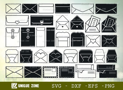 Envelope SVG Bundle, Letter Svg, Mail Svg, Email Svg, Love Letter Svg, Valentine Svg, Envelope Silhouette, SVG Unique Zone 