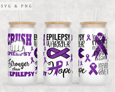 Epilepsy Awareness Libbey Glass Can Wrap, 16oz Glass Can Sublimation Design, Epilepsy Warrior Glass Can PNG File Sublimation HappyDesignStudio 
