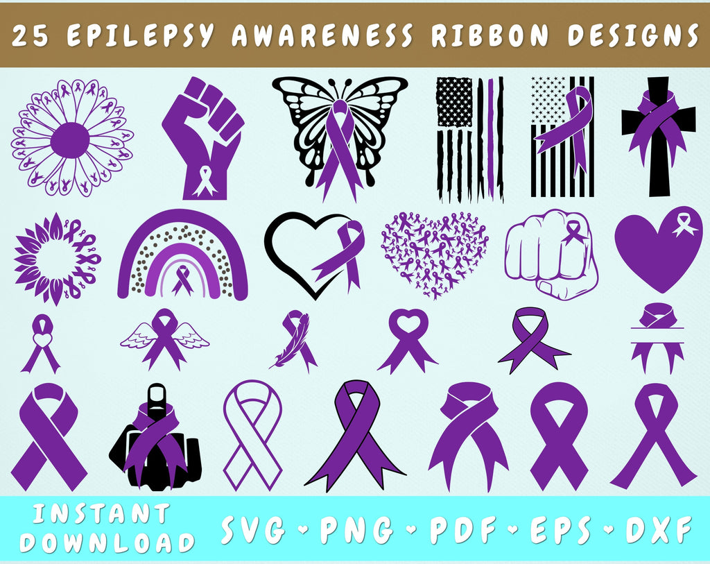 Epilepsy Awareness Ribbon SVG Bundle, 25 Designs, Epilepsy Ribbon ...