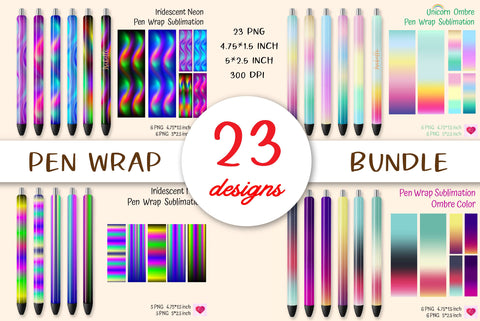 Epoxy Pen Wrap Bundle. Neon and Unicorn Pen Wrap Sublimation Sublimation Kseniia designer 