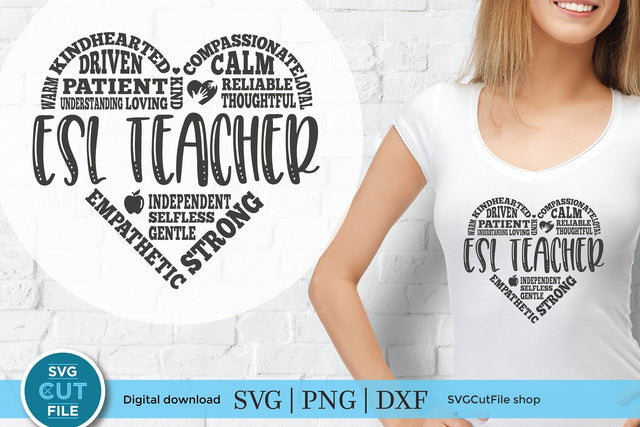 ESL Teacher svg, English as a Second Language teacher svg, school svg, ESL teacher appreciation svg, heart shape, back to school, subway art SVG SVG Cut File 