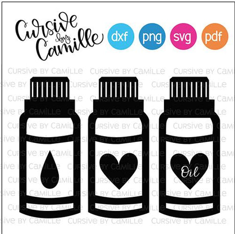 Essential Oil Bottle Cut File SVG Cursive by Camille 