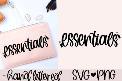 Essentials svg, makeup bag svg, cosmetic bag svg, toiletries bag svg, pencil case svg, tote bag svg, hand lettered svg, beauty bag svg SVG AnitaAlyiaLettering 