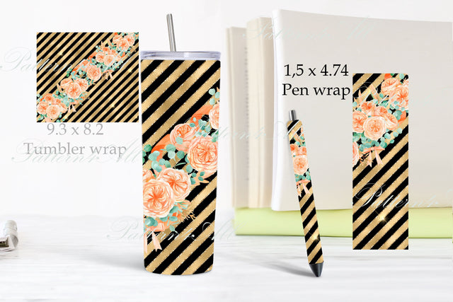 Eucalyptus Tumbler Wrap, 20oz Tumbler Strips Sublimation Design,Flowers wrap straight template,Floral pen wrap,Tumbler and pen wrap pack 3D Paper ArtStudio 