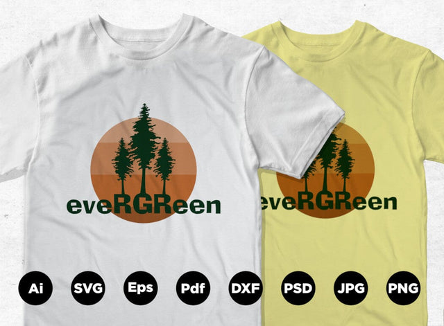 Evergreen design with pine trees and sun SVG Leamsign Studio 