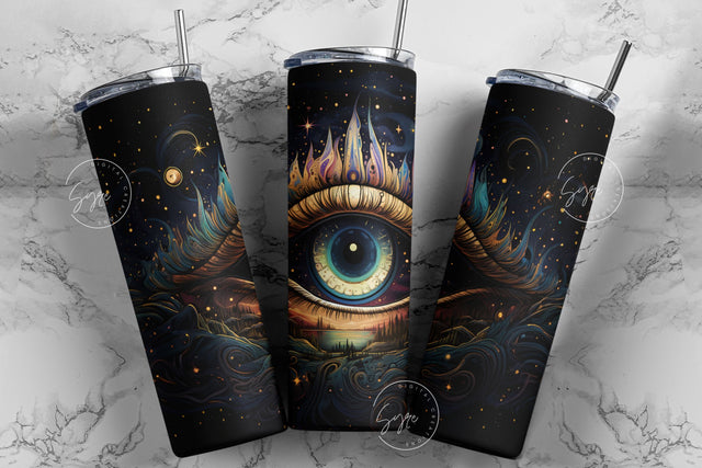 Evil Eye 20 oz Skinny Tumbler Sublimation Design, Moon Tumbler, Celestial Zodiac, Witch Vibes, Halloween Tumbler Wrap, PNG Digital Download Sublimation Syre Digital Creations 