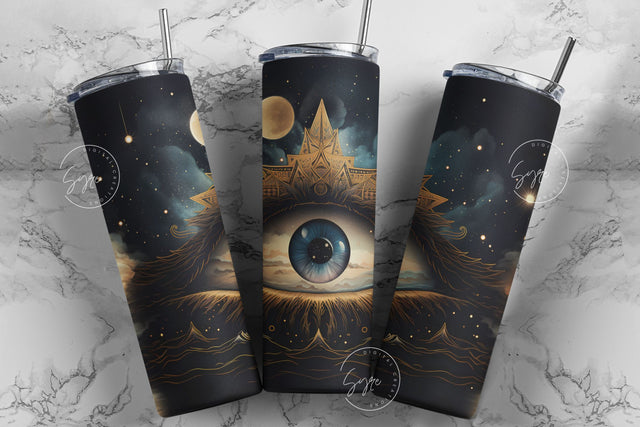 Evil Eye 20 oz Skinny Tumbler Sublimation Design, Moon Tumbler, Celestial Zodiac, Witch Vibes, Halloween Tumbler Wrap, PNG Digital Download Sublimation Syre Digital Creations 