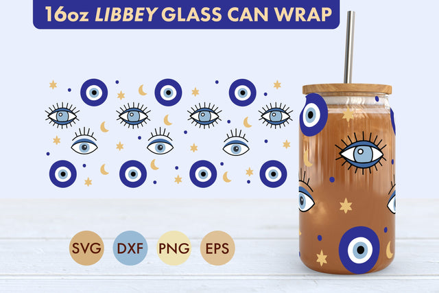 Evil Eye Nazar SVG PNG 16 oz Libbey Glass Can Wrap SVG Freeling Design House 