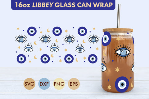 Evil Eye Nazar SVG PNG 16 oz Libbey Glass Can Wrap SVG Freeling Design House 