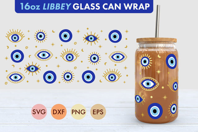 Evil Eye Nazar SVG PNG 16 oz Libbey Glass Can Wrap SVG Freeling Design House 