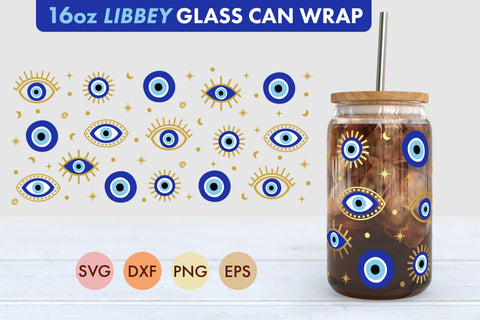 Evil Eye Nazar SVG PNG 16 oz Libbey Glass Can Wrap SVG Freeling Design House 