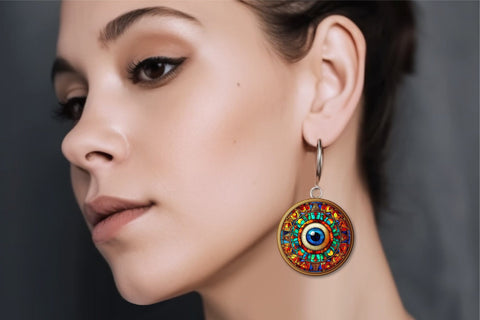 Evil Eye Stained Glass Round Earring Sublimation Bundle Sublimation OrangeBrushStudio 