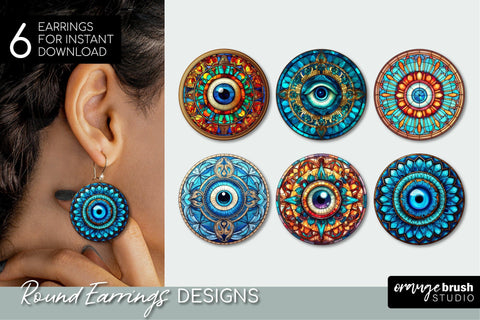 Evil Eye Stained Glass Round Earring Sublimation Bundle Sublimation OrangeBrushStudio 
