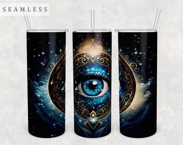 Evil Eye Tumbler Wrap, 20 Oz Skinny Tumbler Sublimation Design, Seamless Esoteric Tumbler PNG Sublimation HappyDesignStudio 