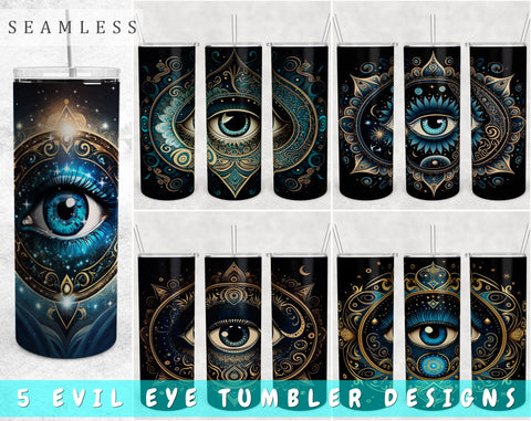 Evil Eye Tumbler Wraps Bundle, 20 Oz Skinny Tumbler Mystical Sublimation Designs, Evil Eye Tumbler PNG, Seamless Tumbler PNG, 5 Designs Sublimation HappyDesignStudio 