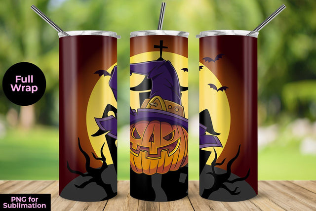 Evil Pumpkin Orange background 20 oz Skinny Tumbler Wrap Template Sublimation Sublimatiz Designs 