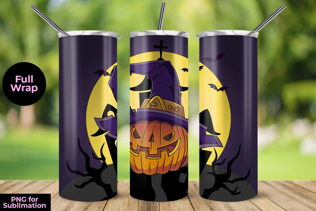 Evil Pumpkin Purple background 20 oz Skinny Tumbler Wrap Template Sublimation Sublimatiz Designs 