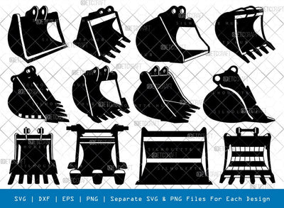 Excavator Bucket Silhouette, Excavator Bucket SVG, Rock Tine Bucket Svg, Heavy Duty Bucket Svg, Excavator Bucket Bundle, SB00849 SVG ETC Craft 