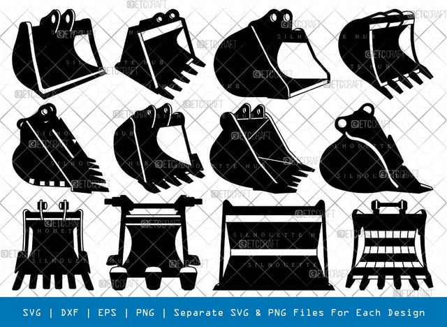 Excavator Bucket Silhouette, Excavator Bucket SVG, Rock Tine Bucket Svg, Heavy Duty Bucket Svg, Excavator Bucket Bundle, SB00849 SVG ETC Craft 