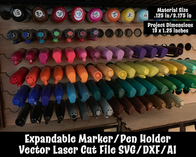 Expandable Marker and Pen Holder Vector Laser Cut File SVG Design Shark 