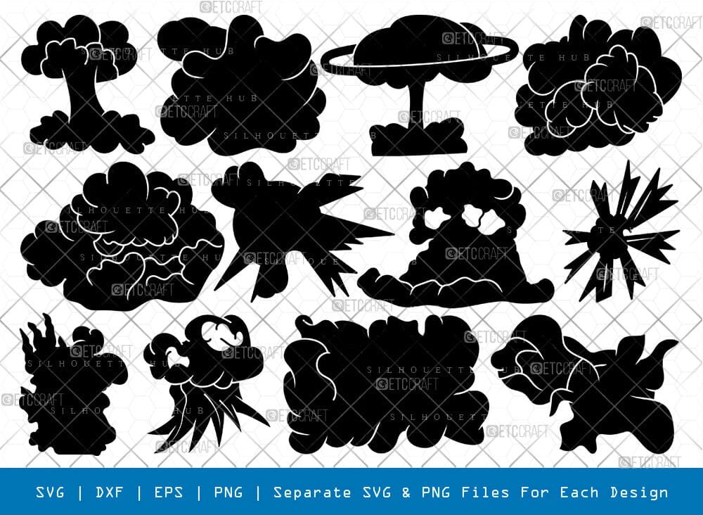 Explosion Silhouette, Explosion SVG, Nuclear Explosion Svg, Bomb ...