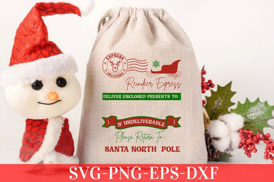 Express delivery reindeer express deliver enclosed presents to : If UNDELIVERABLE PLEASE RETURN TO : SANTA NORTH POLE SVG SVG DESIGNISTIC 