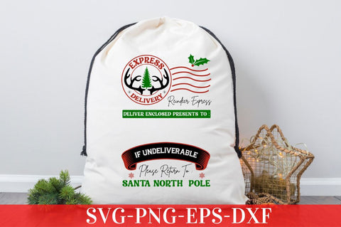 Express delivery reindeer express deliver enclosed presents to : If UNDELIVERABLE PLEASE RETURN TO : SANTA NORTH POLE SVG SVG DESIGNISTIC 