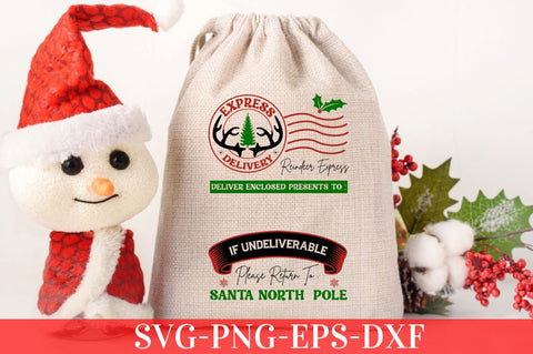 Express delivery reindeer express deliver enclosed presents to : If UNDELIVERABLE PLEASE RETURN TO : SANTA NORTH POLE SVG SVG DESIGNISTIC 