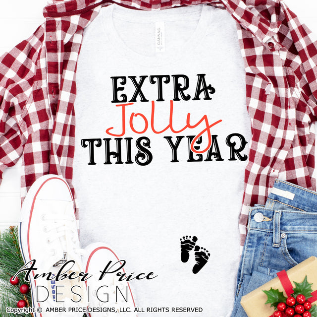 Extra jolly this year SVG | Christmas Pregnancy Reveal SVG PNG DXF | Winter Maternity SVG for Christmas SVG Amber Price Design 