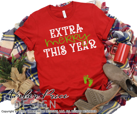 Extra merry this year SVG | Christmas Pregnancy Reveal SVG PNG DXF | Winter Maternity SVG for Christmas SVG Amber Price Design 