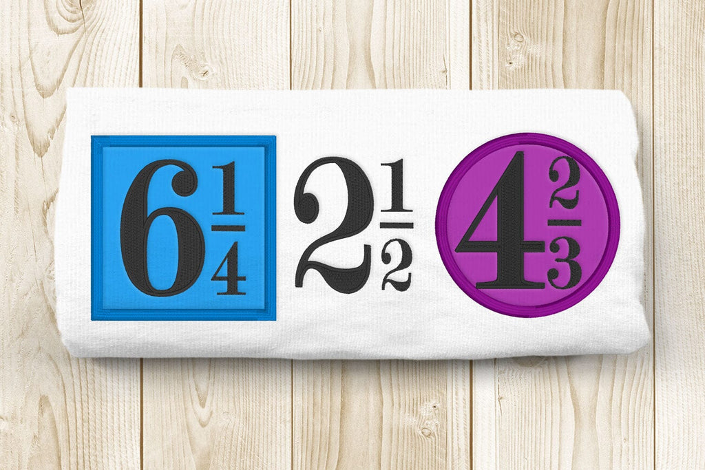 Extra Small Numbers and Fractions Applique Embroidery Design Set - So ...