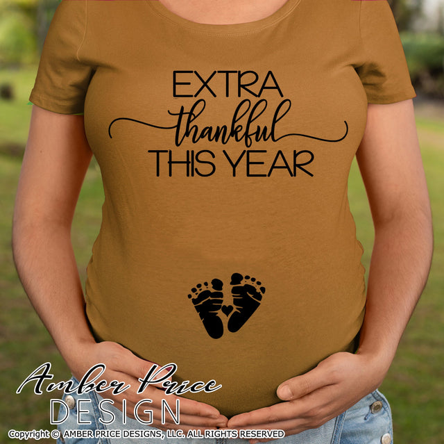 Extra Thankful this Year SVG | Thanksgiving Pregnancy Reveal SVG PNG DXF | Fall Maternity SVG SVG Amber Price Design 