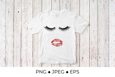 Eyelashes and red lipstick kiss Sublimation LaBelezoka 