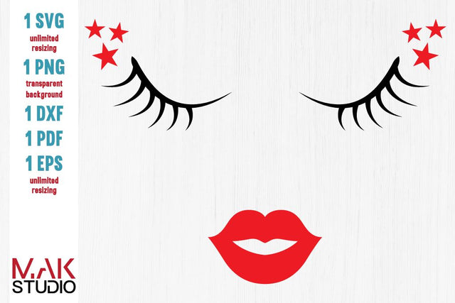 Eyelashes svg, Lips svg, Face svg, Face cut file, Eyelashes face svg, Eyelashes face svg file SVG MAKStudion 