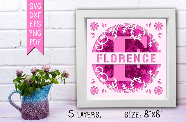 “F” 3D Flower Split Monogram Shadow Box SVG MD mominul islam 