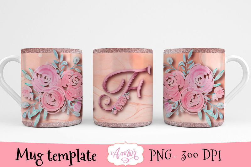 F Monogram mug design for sublimation, letter F mug PNG - So Fontsy