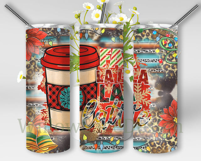 Fa La La La Latte Tumbler Png, Western Christmas 20oz Skinny Tumbler, Coffee Lover Tumbler Wrap, Christmas Sublimation Design, Digital Download Sublimation WillowSageDesign 