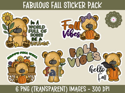 Fabulous Fall Sticker Pack - 6 Autumn-themed Stickers - Fall Sticker Pack Sublimation Digital Clipart Deals 