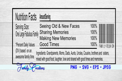 Fabulous Family Reunion Nutrition Label SVG Family Creations 