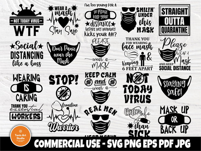 Face Mask Quotes SVG, Social Distancing Svg, Virus SVG TonisArtStudio 