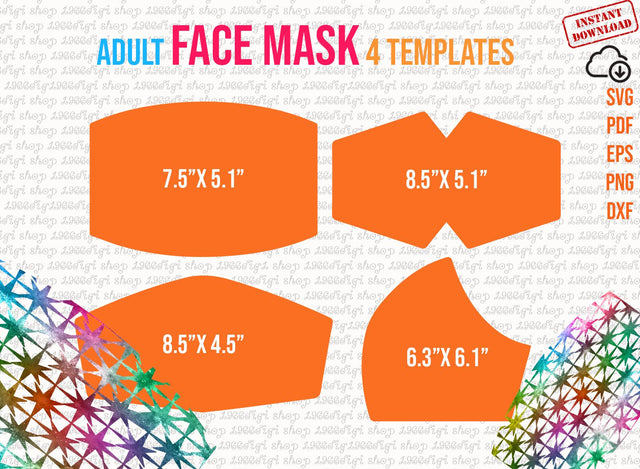 Face Mask Template, Bundle Templates, Mask Template, Sublimation Mask, Face Mask Svg, Face Mask Pattern, Face mask printable Sewing Template SVG 1966digi 
