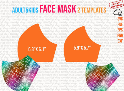 Face Mask Template, Mask Template, Sublimation Mask, Face Mask Svg, Face Mask Pattern, Face Mask Printable, Sewing Template Kids & Adult Dxf SVG 1966digi 