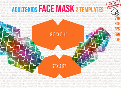Face Mask Template, Mask Template, Sublimation Mask, Face Mask Svg, Face Mask Pattern, Face Mask Printable, Sewing Template Kids and Adult SVG 1966digi 