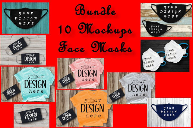 Face Masks Bundle, Face Mask Mockups, T'shirts Mockups, Flat Lays Image, Digital Mock Ups, Face Mask, Unisex T-shirt Design Mock Up Photo ArtStudio 
