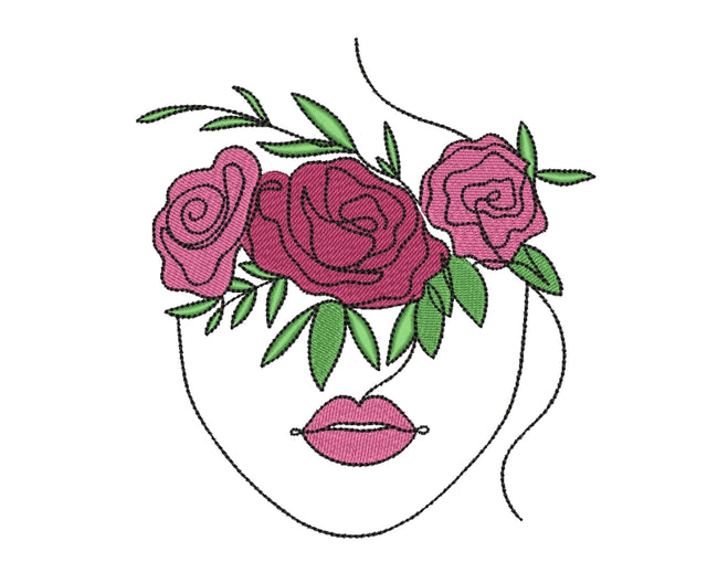 Face with Flowers Embroidery Design, 5 sizes Embroidery/Applique DESIGNS Nino Nadaraia 