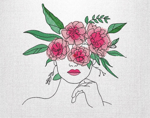 Face with Flowers Embroidery Design, Women Embroidery File, 5 sizes, Instant download. Embroidery/Applique DESIGNS ArtEMByNatalia 